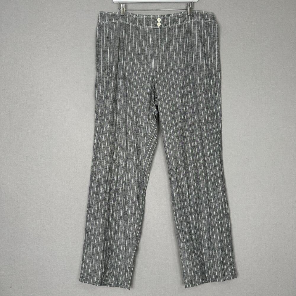 Gerry Weber Womens Pants 18 Blue 100% Linen Striped Trouser‎ Beachy Nautical